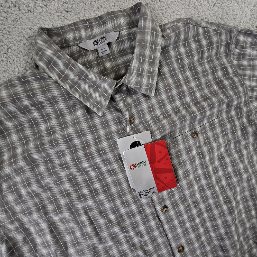 Gander Mountain Guide Series Shirt Gray Plaid Mens 2XL Short Sleeve Button NEW‎